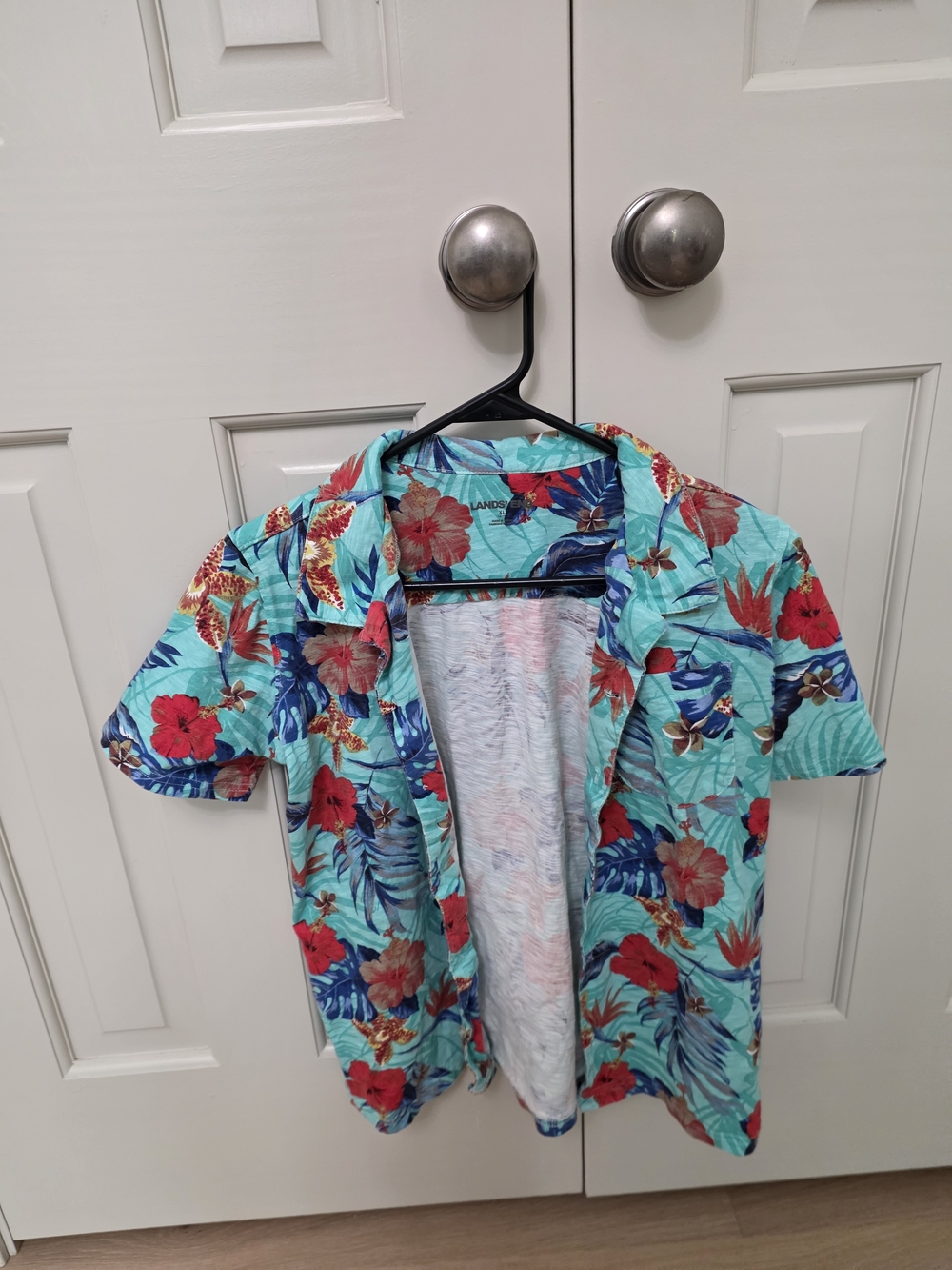Lands' End Kids' Turquoise Tropical Floral Short-Sleeve Shirt